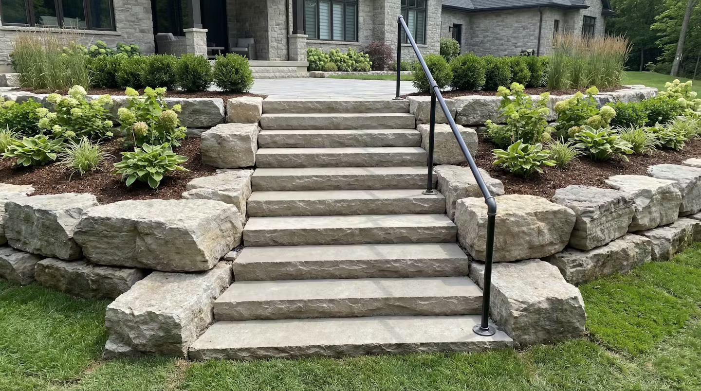 Completed hardscape project by The Rock Guys of Washtenaw